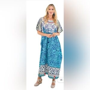 Lavish Blue and Red Floral Kaftan